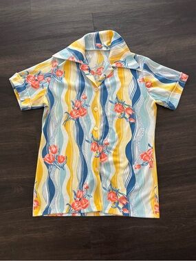 Vintage 60s Hawaiian Surf Floral Shirt